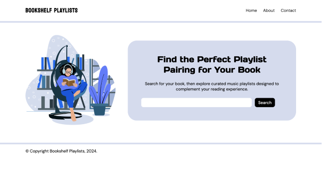 A preview of a book website with curated music playlists.