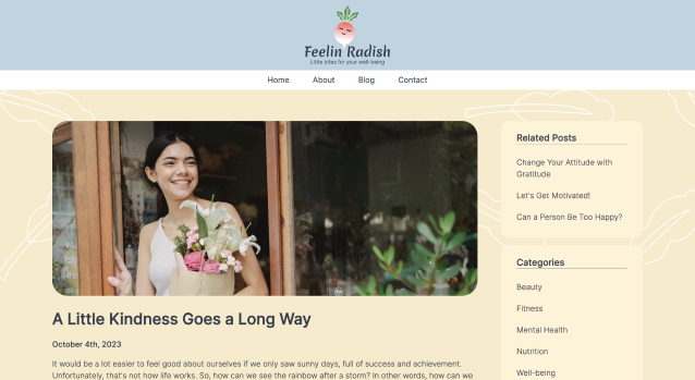 A preview of a wellness blog page.