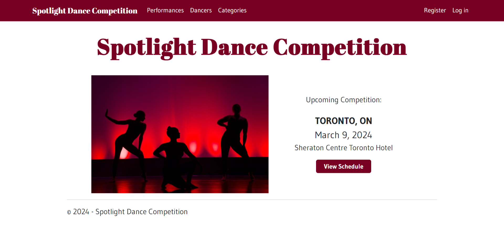 A preview of a dance compeition content management system.